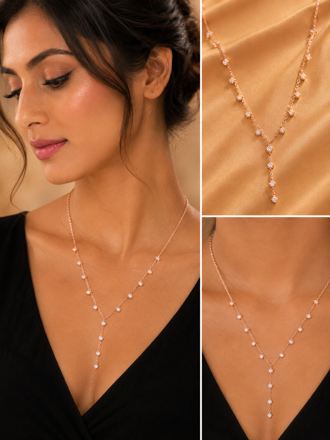 Rose-Gold Crystal Station Y-Drop Necklace